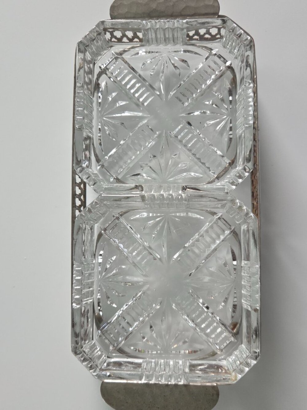 Vintage English Chrome & Pressed Glass Relish Caddy